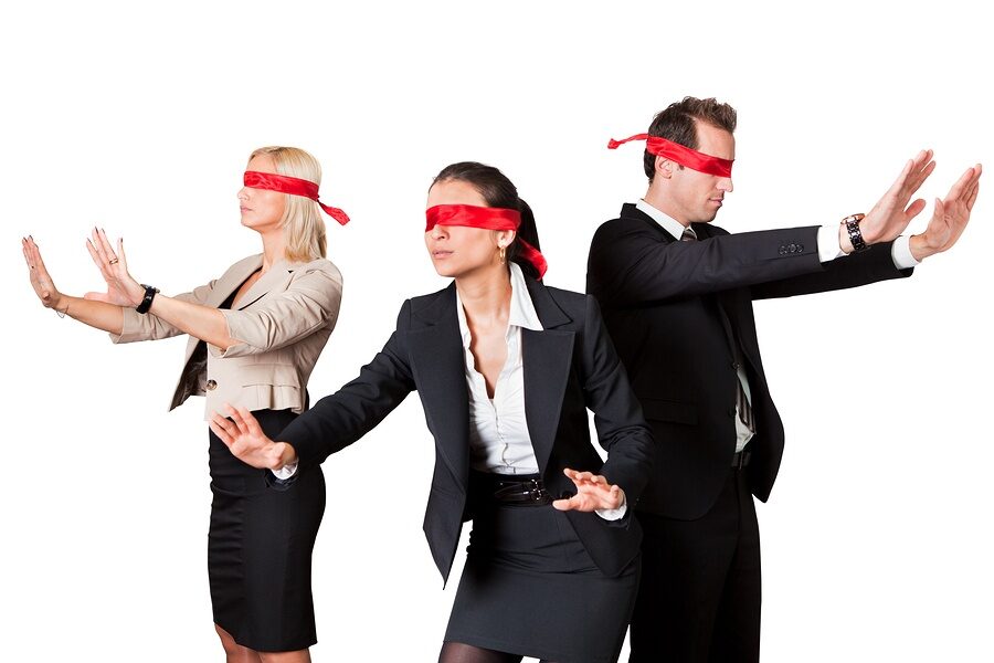 professionals wearing blindfolds