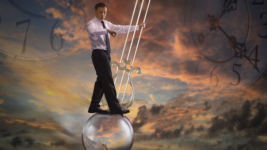 man on pendulum