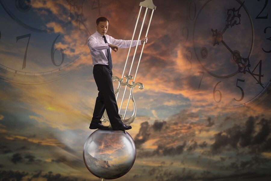 man on pendulum
